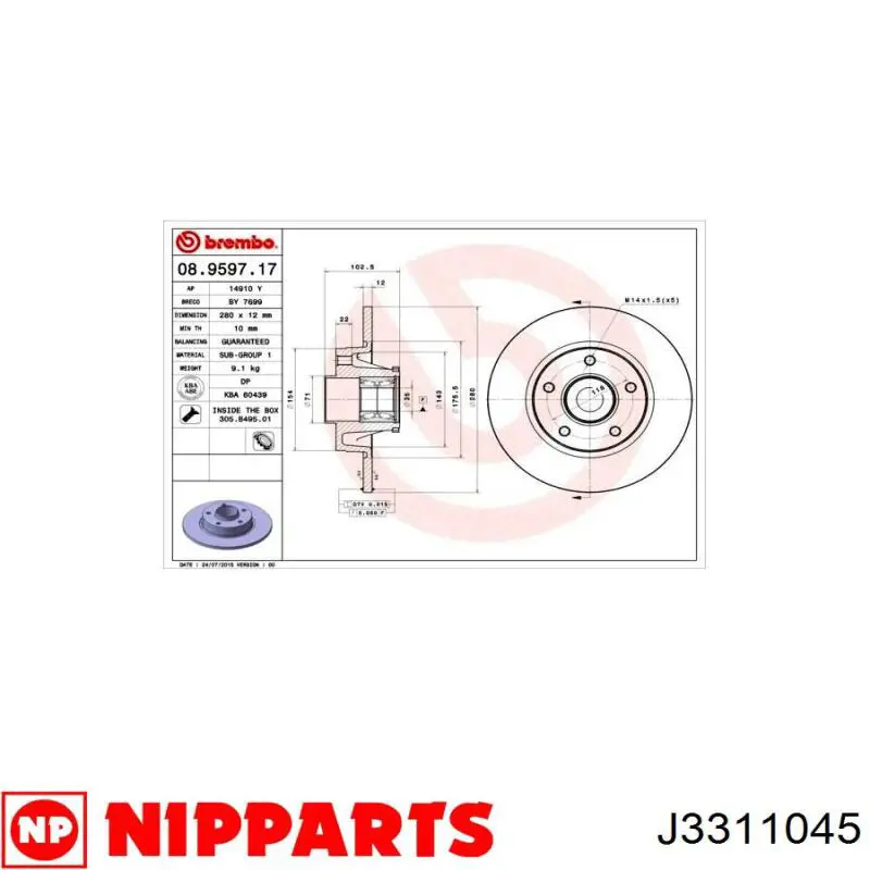 Задні дискові гальма Nipparts J3311045 ціна, від 54.76 USD