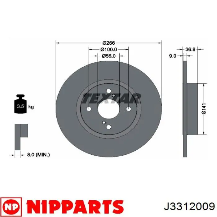 J3312009 Nipparts диск гальмівний задній