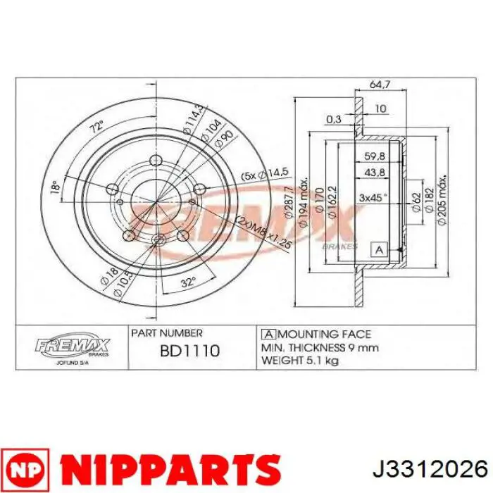 Гальмівні диски J3312026 Nipparts