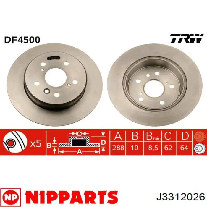 J3312026 Nipparts диск гальмівний задній