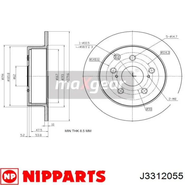 Диск гальмівний задній J3312055 Nipparts