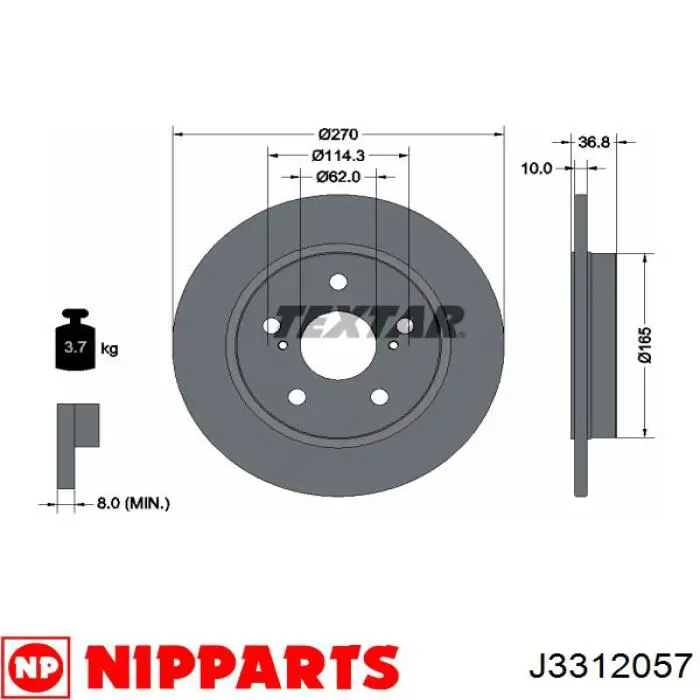 Задні дискові гальма Nipparts J3312057 ціна, від 27.23 USD