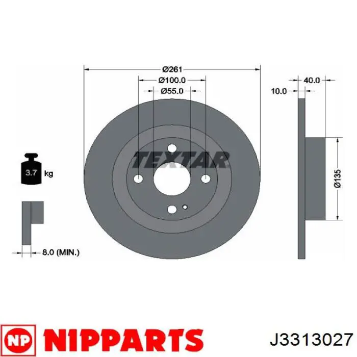 J3313027 Nipparts диск гальмівний задній
