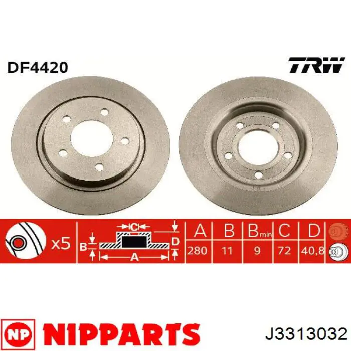 J3313032 Nipparts диск гальмівний задній