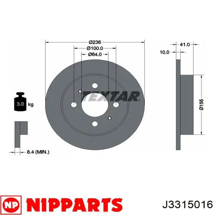 J3315016 Nipparts диск гальмівний задній