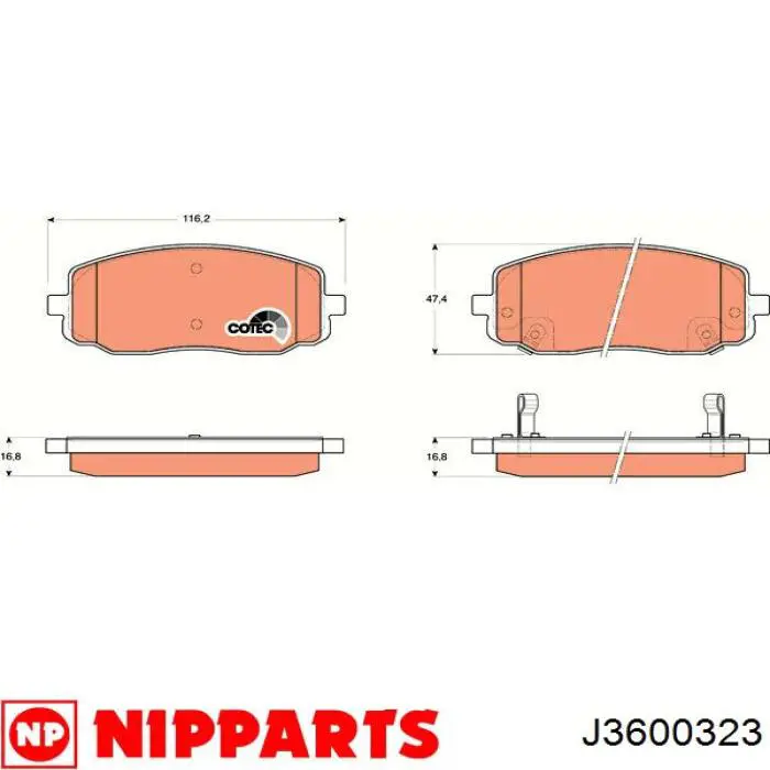 J3600323 Nipparts колодки гальмівні передні, дискові