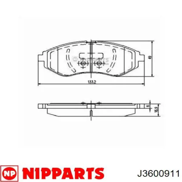 J3600911 Nipparts колодки гальмівні передні, дискові