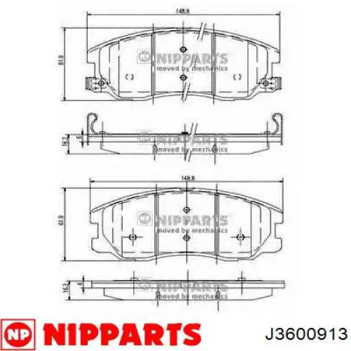 J3600913 Nipparts колодки гальмівні передні, дискові