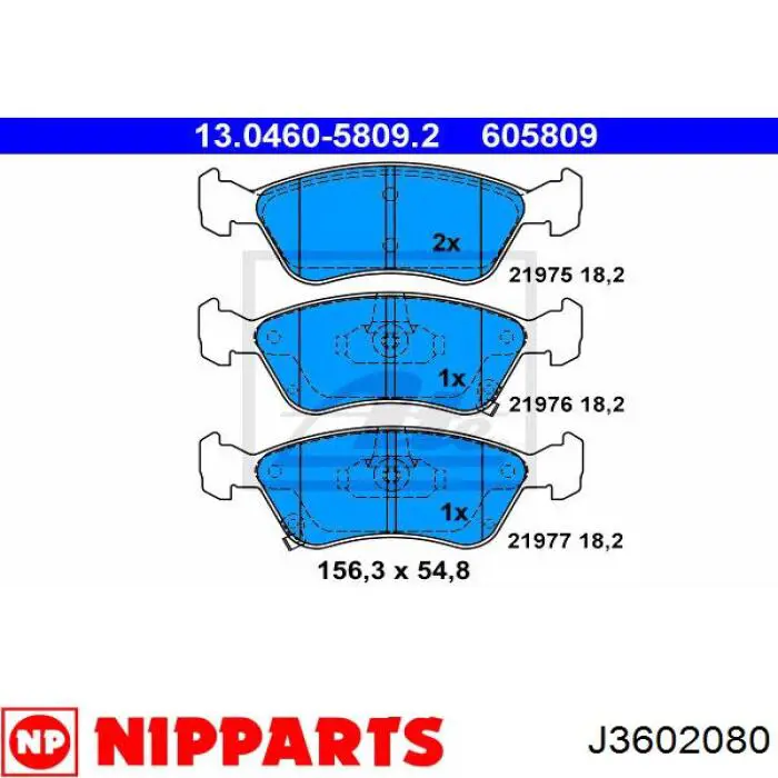 Колодки гальмівні передні, дискові J3602080 Nipparts