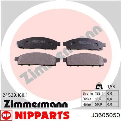 J3605050 Nipparts Передні гальмівні колодки