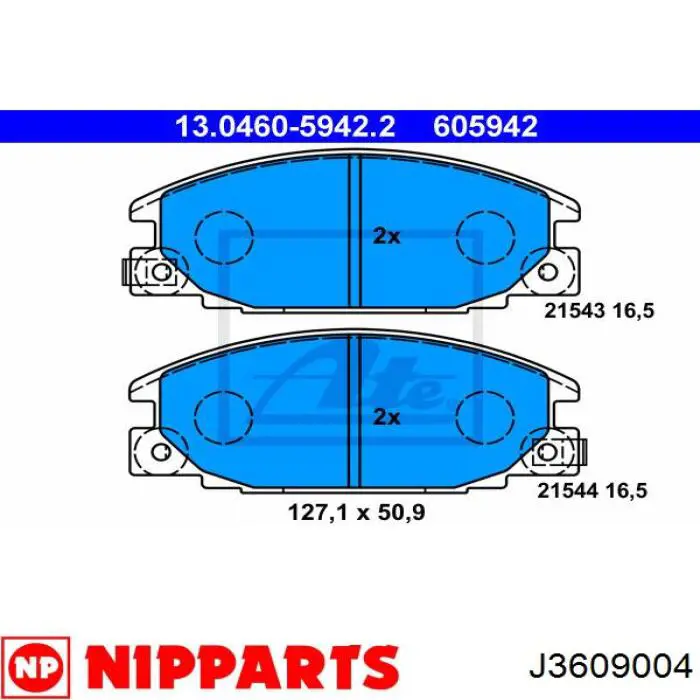 Колодки гальмівні передні, дискові J3609004 Nipparts