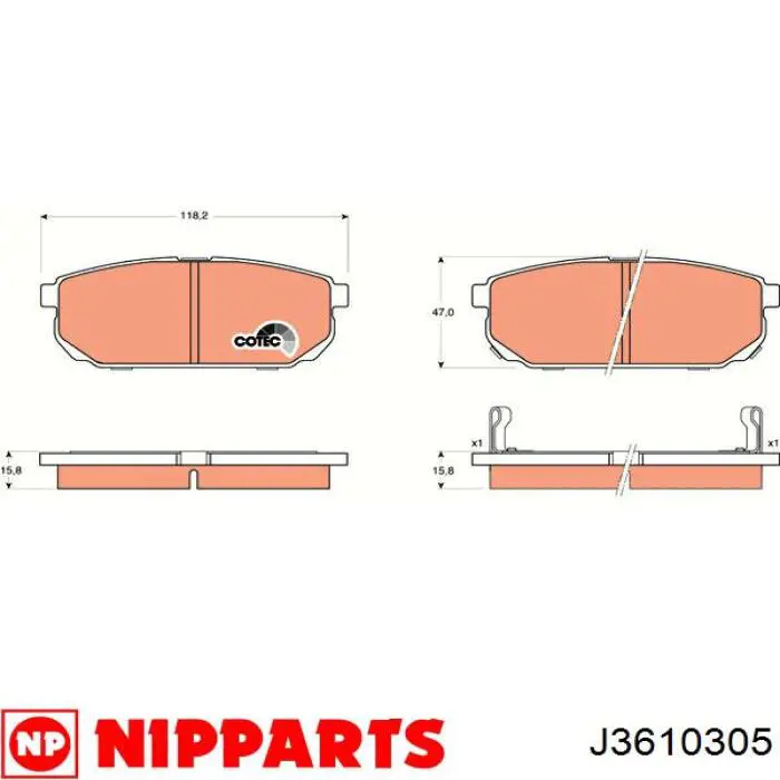 Задні гальмівні колодки J3610305 Nipparts