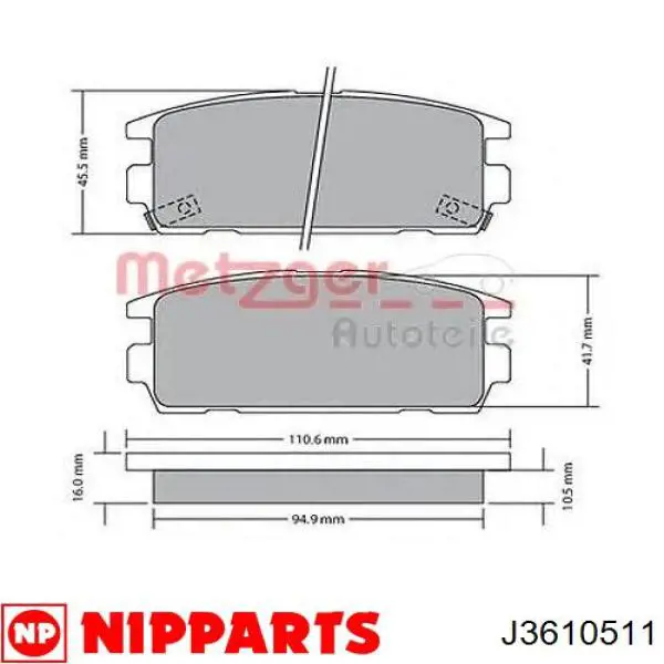 Задні гальмівні колодки J3610511 Nipparts