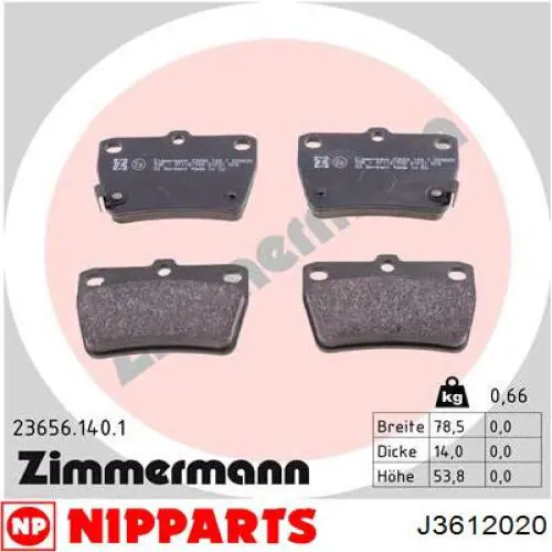 Задні гальмівні колодки Nipparts J3612020 ціна, від 16.14 USD