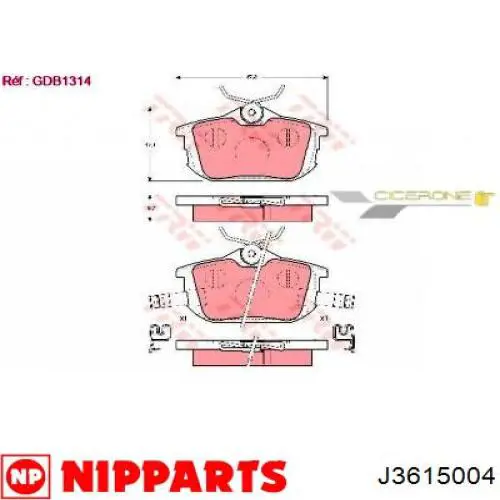 J3615004 Nipparts Колодки гальмівні задні, дискові