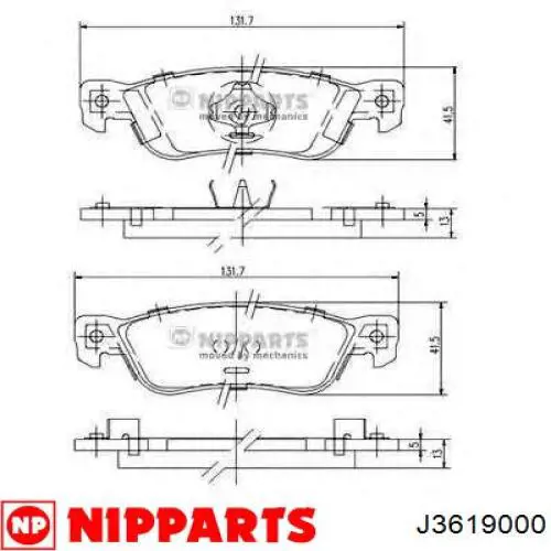 J3619000 Nipparts Колодки гальмівні задні, дискові