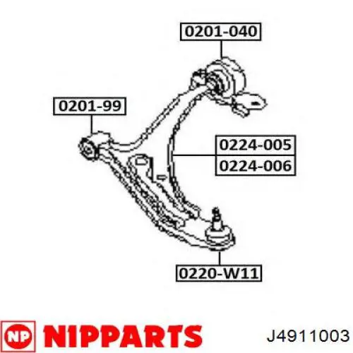 Важіль передньої підвіски нижній, правий Nipparts J4911003 ціна, від 44.49 USD