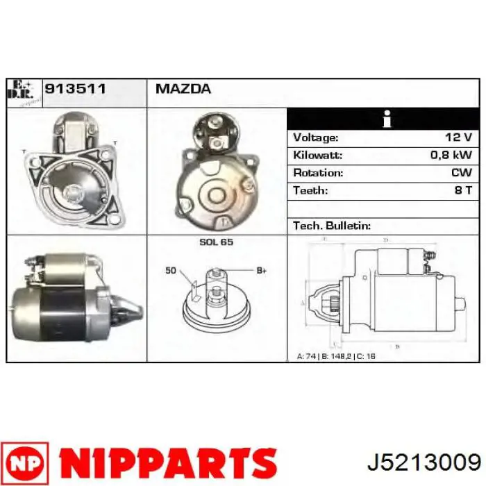 Стартер J5213009 Nipparts