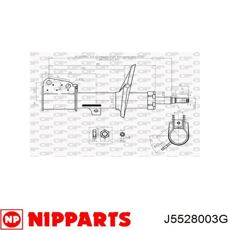 Амортизатор передньої підвіски, лівий Nipparts J5528003G ціна, від 41.23 USD