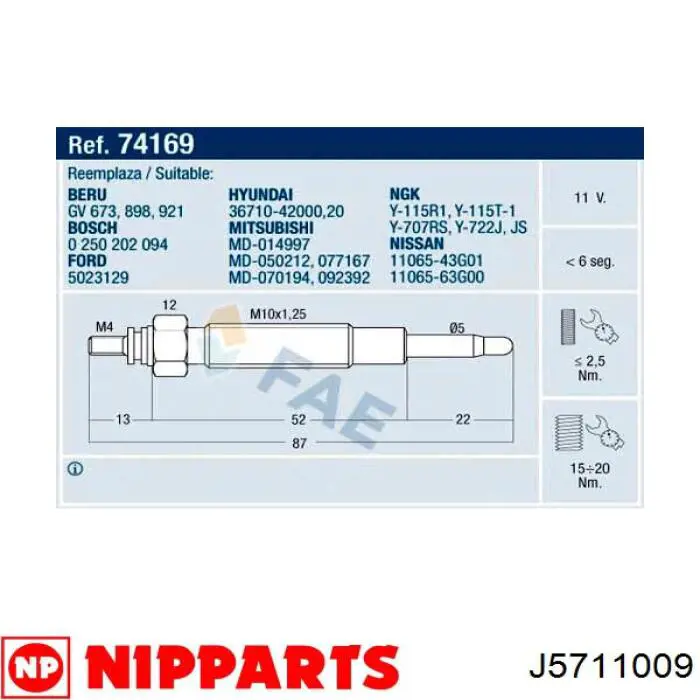 Свічка накалу J5711009 Nipparts