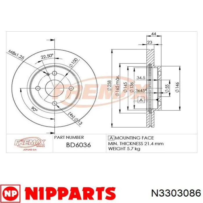 Гальмівні диски передні N3303086 Nipparts