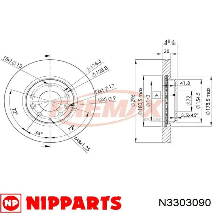 Диск переднього гальма Nipparts N3303090 ціна, від 50.31 USD
