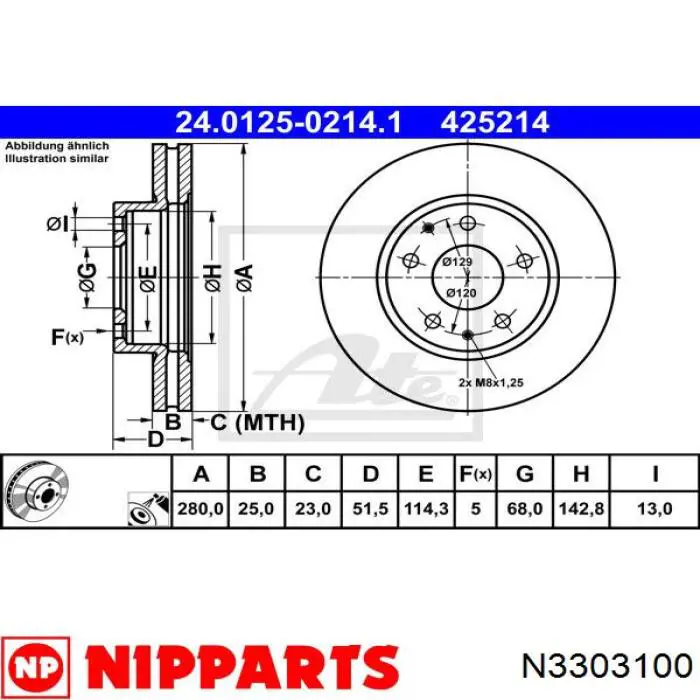 Диск переднього гальма Nipparts N3303100 ціна, від 59.08 USD