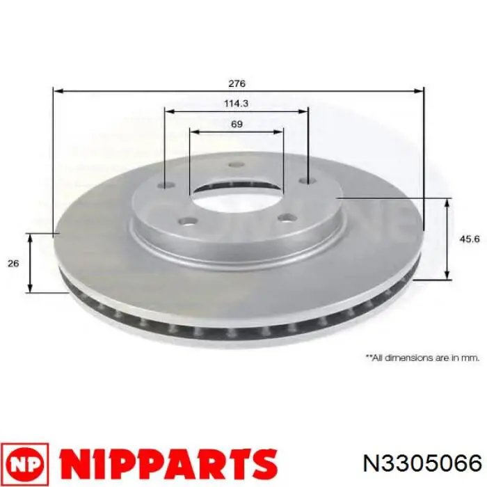 Диск переднього гальма Nipparts N3305066 ціна, від 46.18 USD