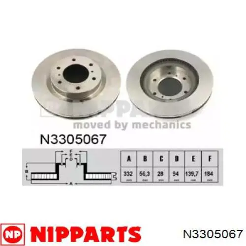 Диск переднього гальма Nipparts N3305067 ціна, від 67.47 USD