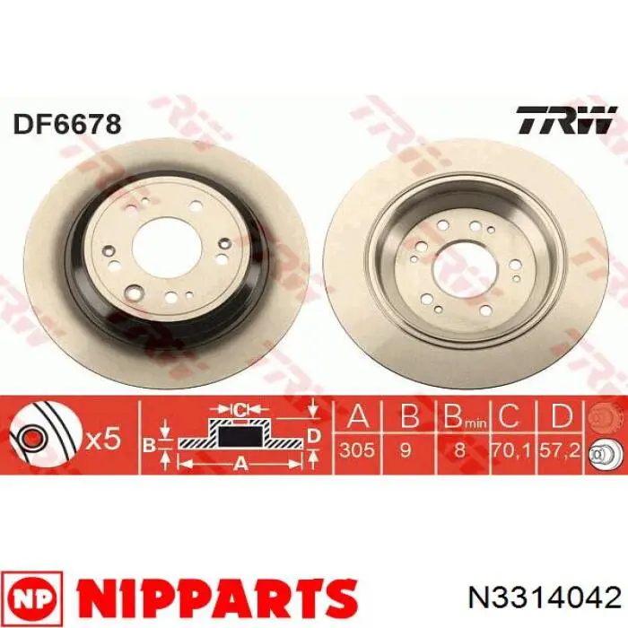 N3314042 Nipparts диск гальмівний задній