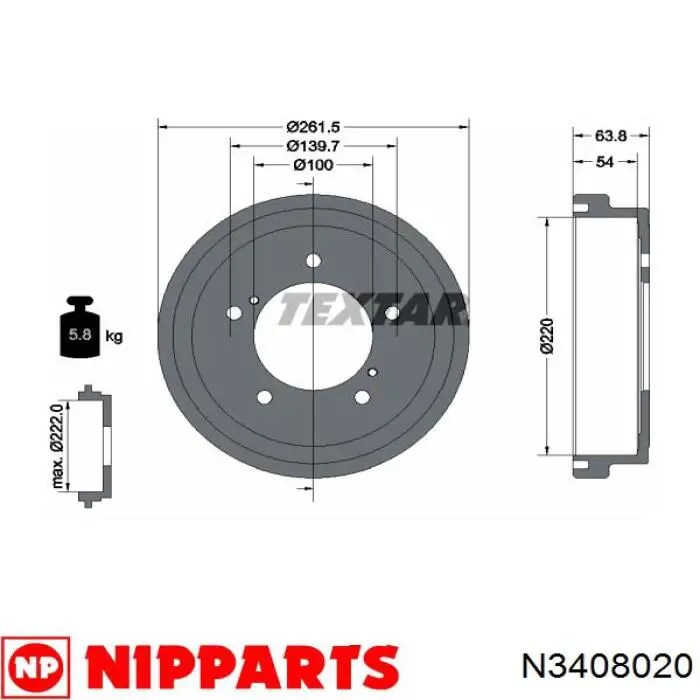 Барабан гальмівний задній N3408020 Nipparts