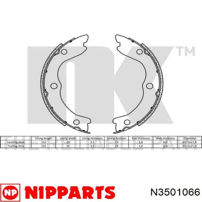 N3501066 Nipparts Гальмівні колодки ручника