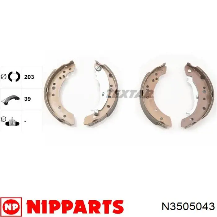 Купити N3505043 Nipparts Колодки гальмівні задні барабанні, в зборі з циліндруми, комплект