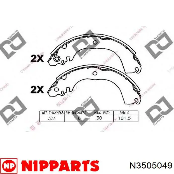 Гальма робочі задні ножні і гальмівні барабани Nipparts N3505049