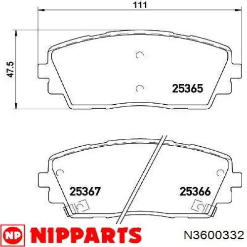 Колодки гальмівні передні, дискові N3600332 Nipparts