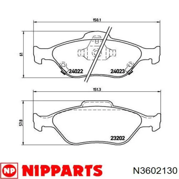 Колодки гальмівні передні, дискові N3602130 Nipparts