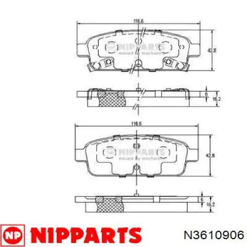 Купити N3610906 Nipparts Задні колодки