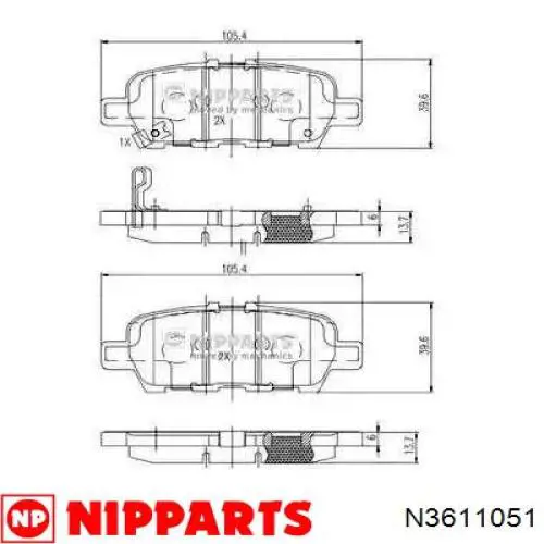 Купити N3611051 Nipparts Задні колодки