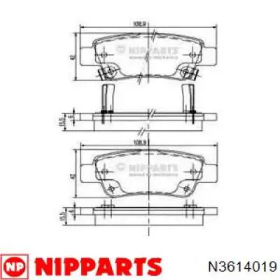 N3614019 Nipparts Колодки гальмівні задні, дискові