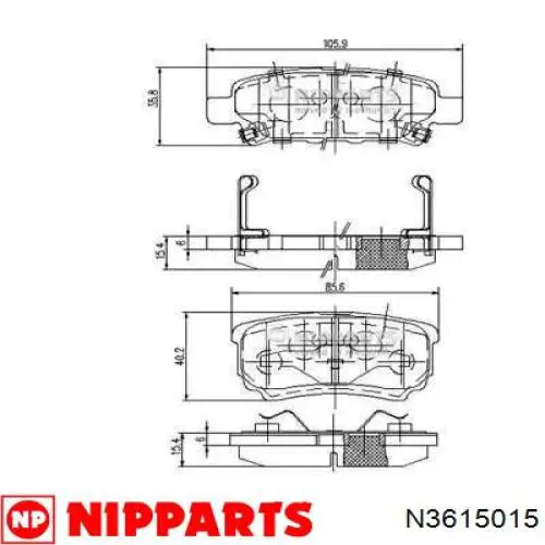 Купити N3615015 Nipparts Задні колодки