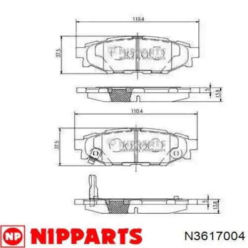 Купити N3617004 Nipparts Задні колодки