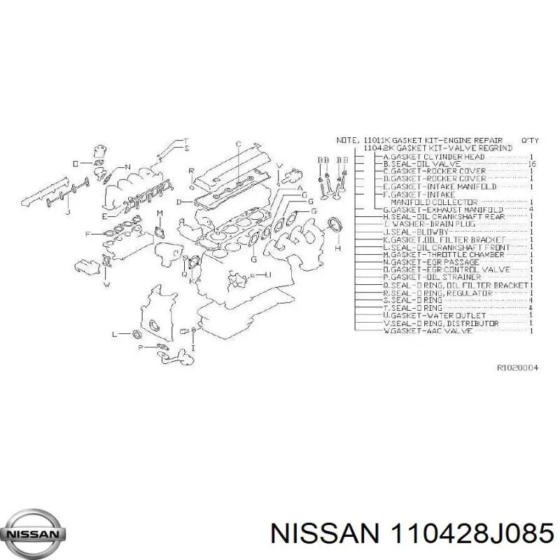 Купити 110428J085 Nissan/Infiniti Комплект прокладок двигуна, верхній