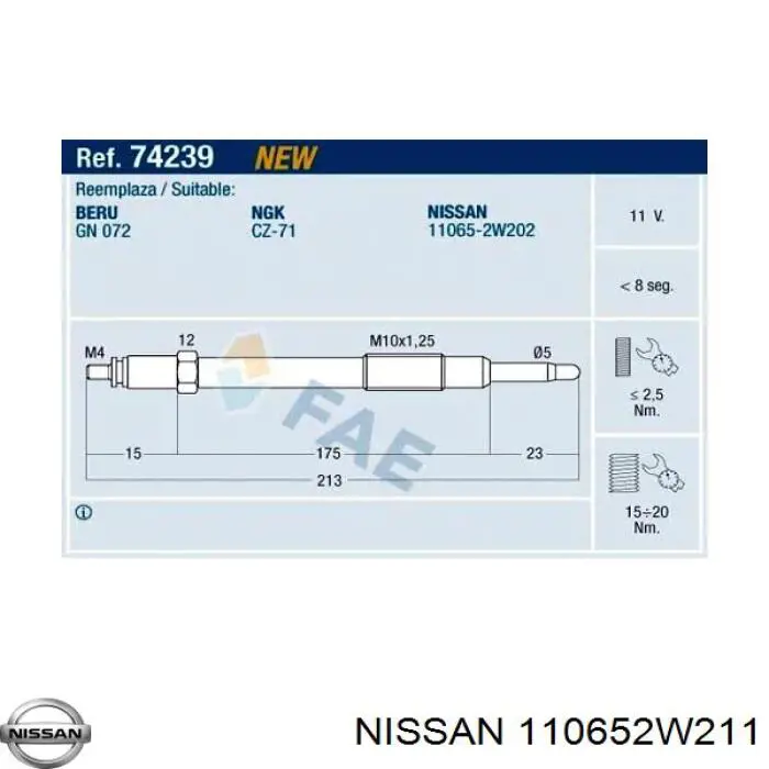 Купити 110652W211 Nissan/Infiniti Свічка накалу