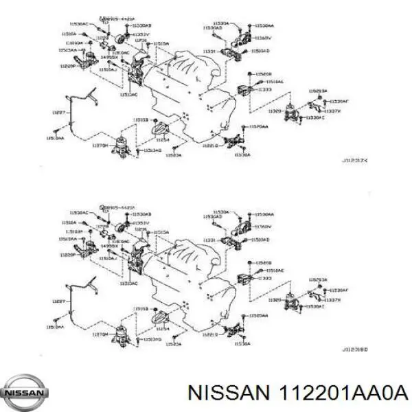 Кронштейн подушки (опори) двигуна, лівої 112201AA0A Nissan