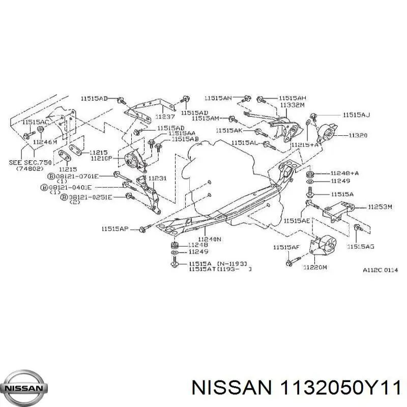1132050Y11 Nissan подушка (опора двигуна, задня)