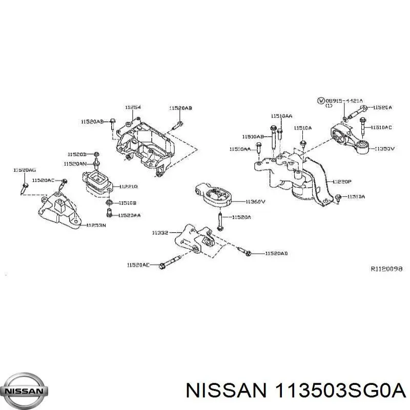 Подушка (опора) двигуна, права задня Nissan/Infiniti 113503SG0A ціна, від 26.41 USD