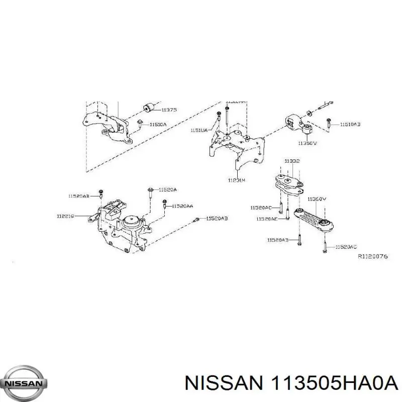 Подушка (опора) двигуна, права верхня 113505HA0A Nissan/Infiniti