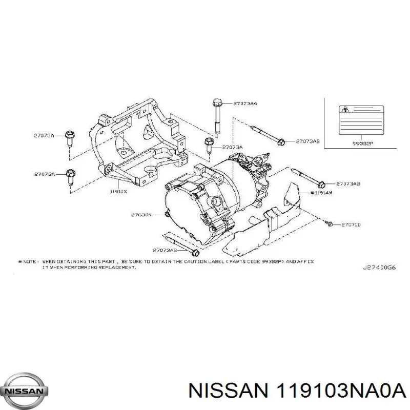 119103NA0A Nissan/Infiniti Кронштейн компресора кондиціонера