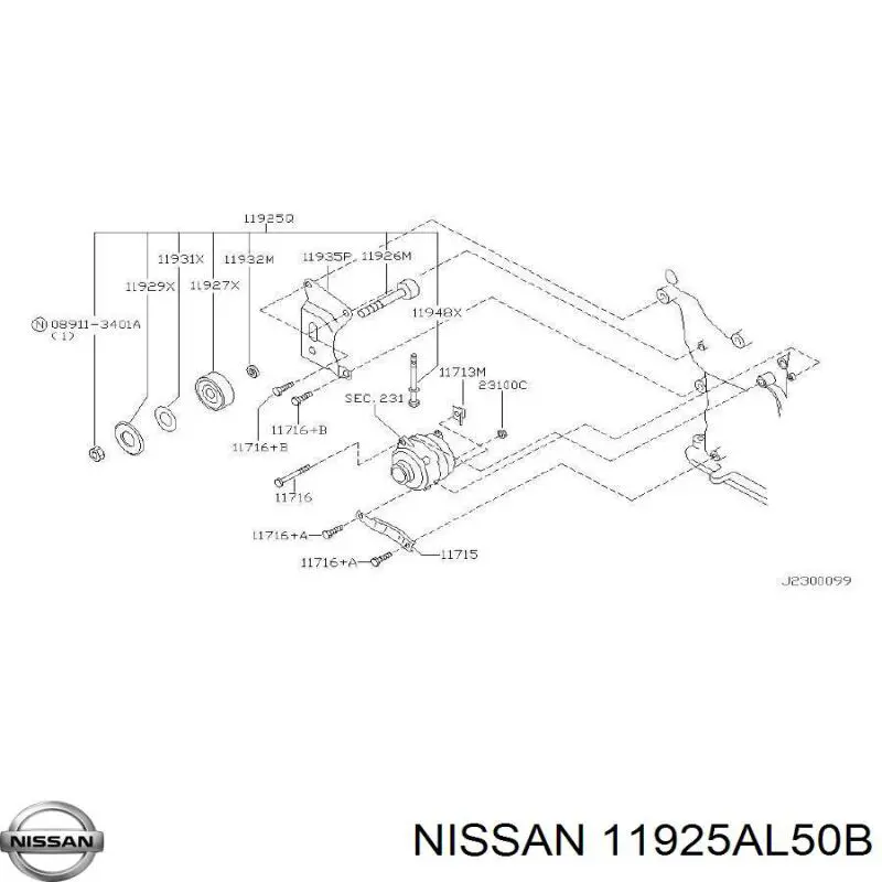 11925AL50B Nissan ролик натягувача приводного ременя
