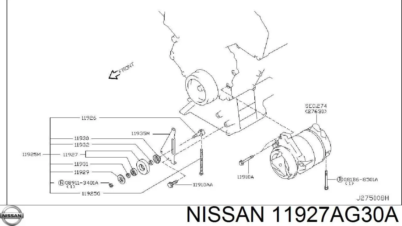 11927AG30A Nissan ролик приводного ременя, паразитний